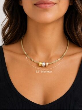 Vintage ate-Color Cable Wire Collar Necklace Sliding Beads & Barrel Twist Clasp